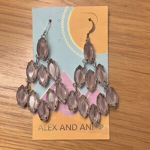 Alex and Ani chandelier mauve stones silver wire earrings NWT